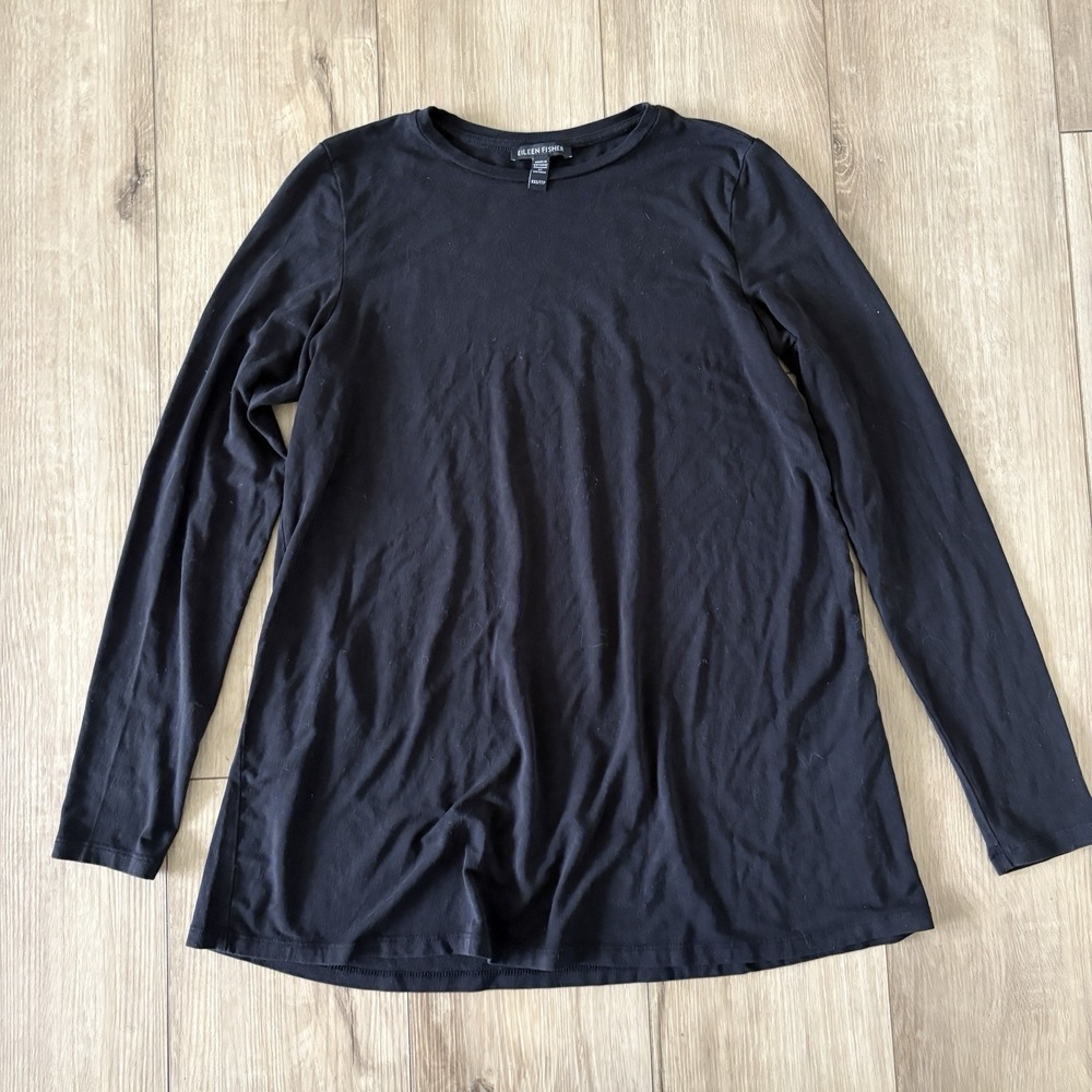 Eileen Fisher Long Sleeve Crew Neck Top Black Size XXS Minimalist Basic
